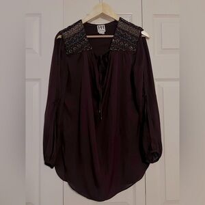 Haute Hippie 100% Silk Brown Blouse with Embellishments (Medium)